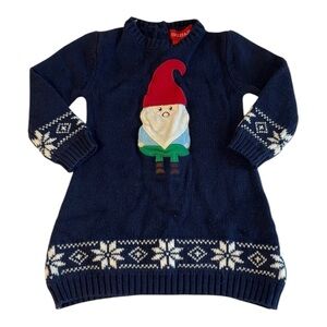 Jingles & Joy Baby Chunky Knit Sweater-dress with Holiday Gnome (12months)